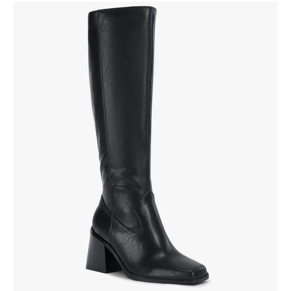 Women's Knee High Boots Size 7 1/2 Wide Calf Square Toe Chunky Heel NEW Open